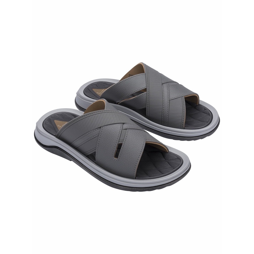 GEORGE Men's Size 8 Crossband Slide Sandals Faux Leather Arch Support • Grey